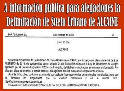 Abierto el plazo para conocer y presentar alegaciones al Plan de Delimitación de Suelo Urbano de Alcaine