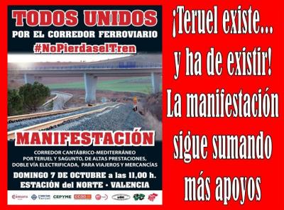 Aragoneses de toda la Comunidad participarán en la manifestación en Valencia por el corredor ferroviario Cantábrico-Mediterráneo